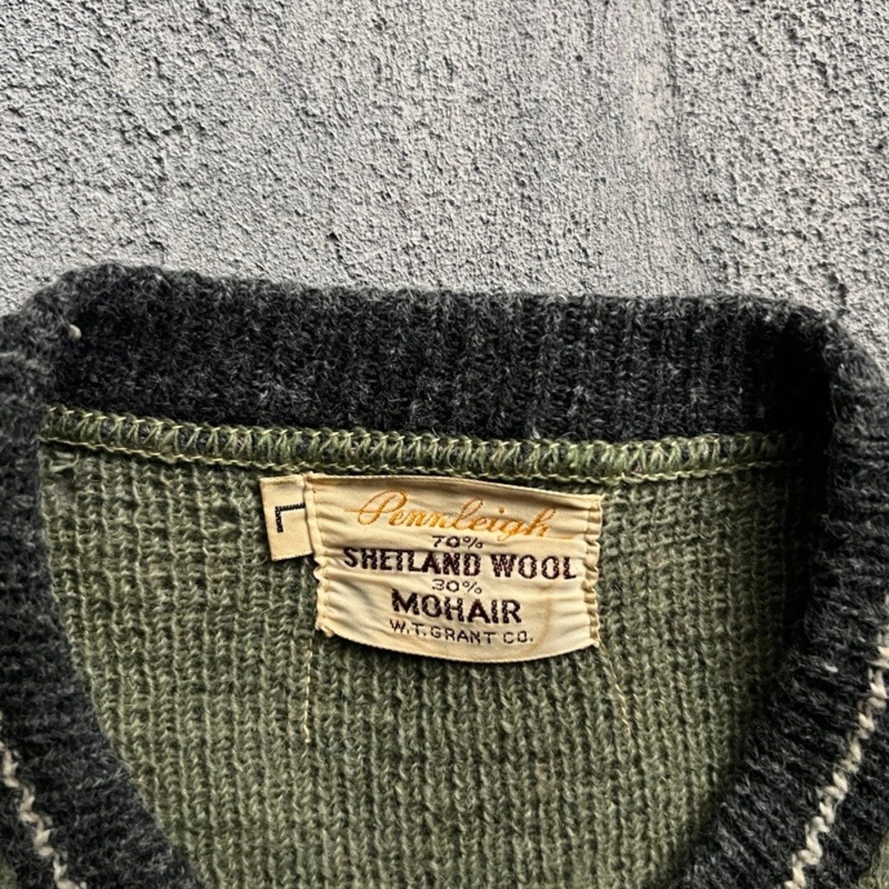Vintage Pennleigh Mohair Zip Up Cardigan Large Green 1960s Distressed - Picture 3 of 10